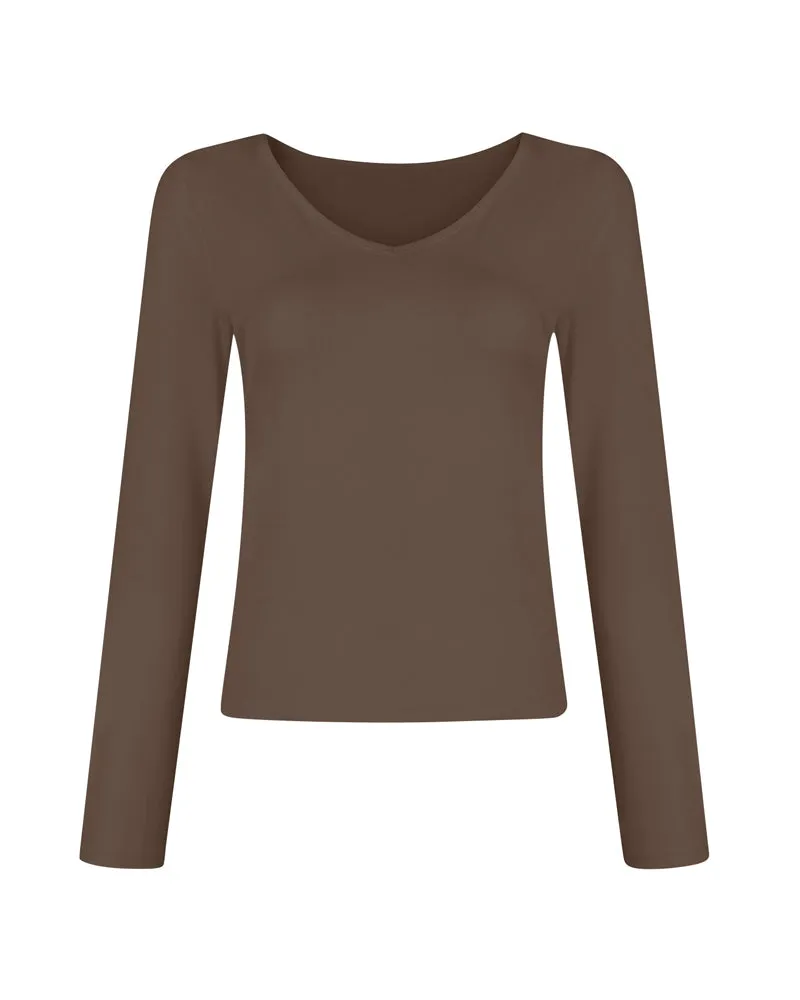 V-Neck Long-Sleeved Slim-Fit Versatile T-Shirt Top