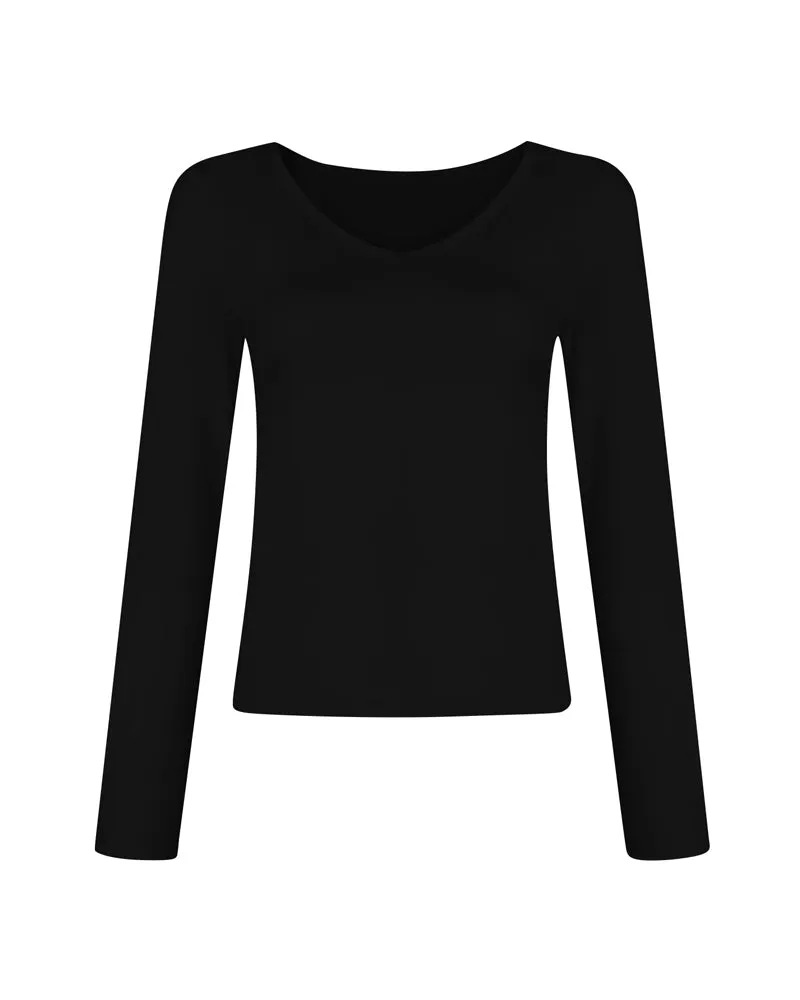 V-Neck Long-Sleeved Slim-Fit Versatile T-Shirt Top