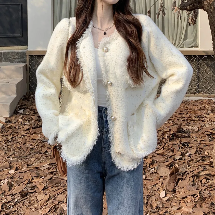 Versatile Mink Fleece Knit Cardigan Winter Coat Top