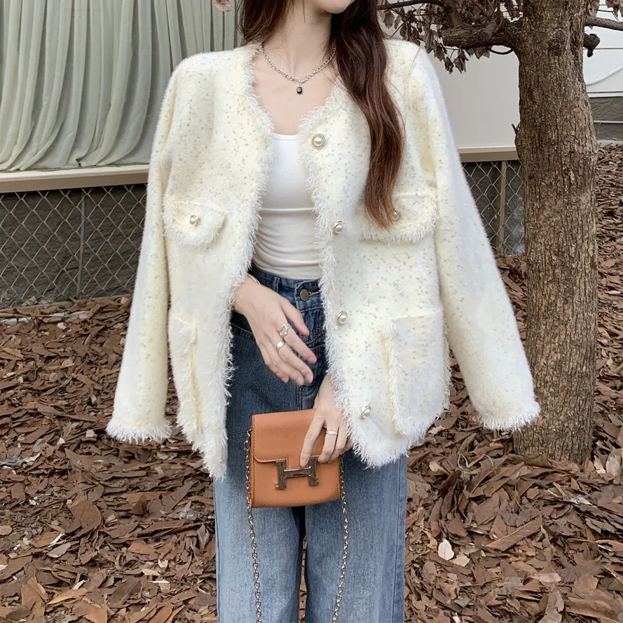 Versatile Mink Fleece Knit Cardigan Winter Coat Top