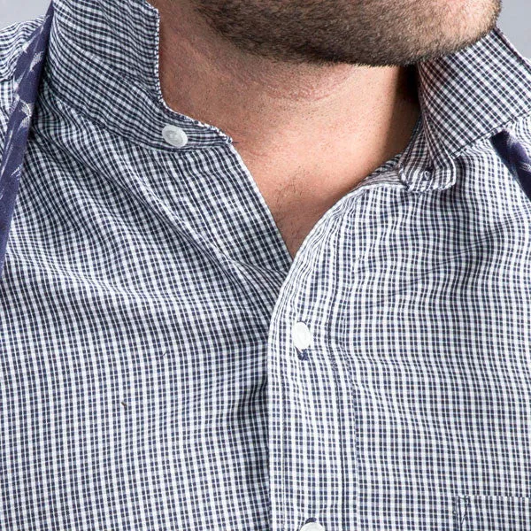 White & Navy Blue Mini Check Shirt -  Jeffrey