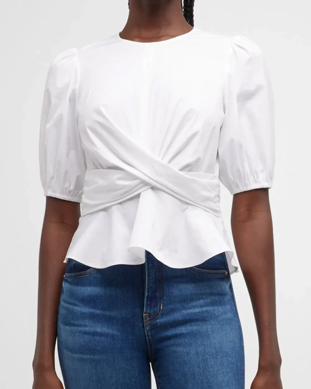 White Arvilla Criss-Cross Peplum Top