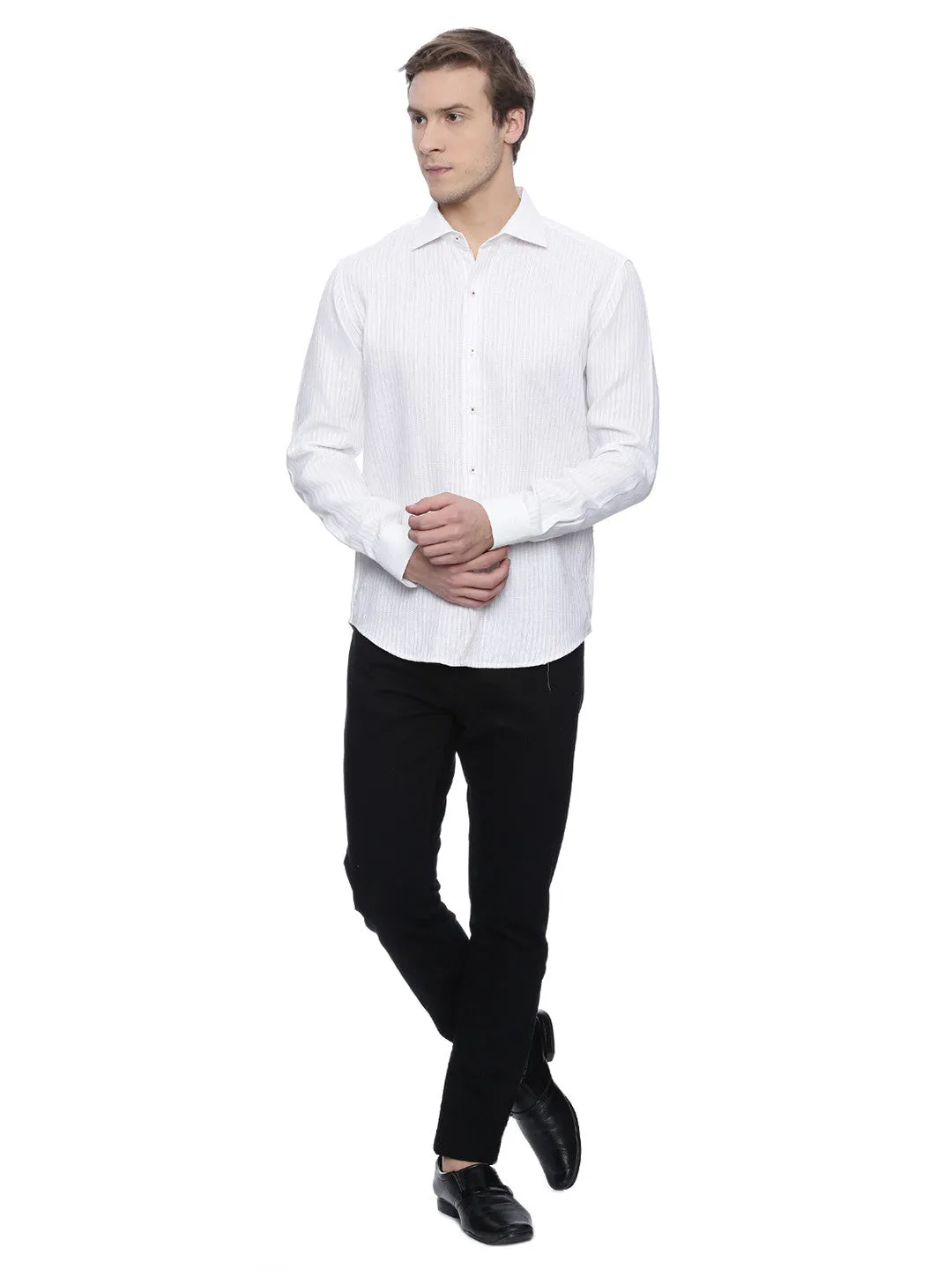 White Detail Linen Shirt - MM0639