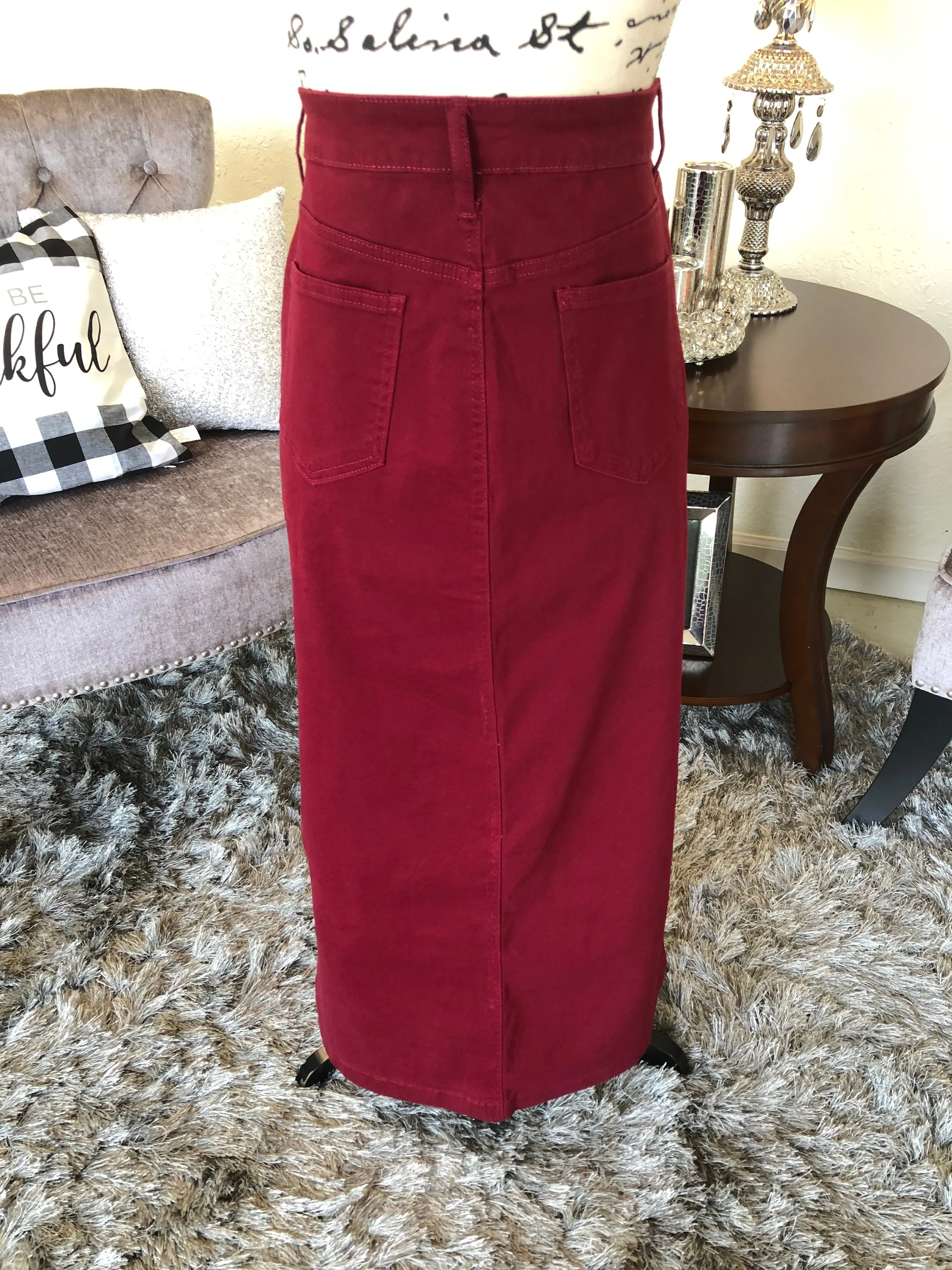 Wine Twill “Denim” Skirt