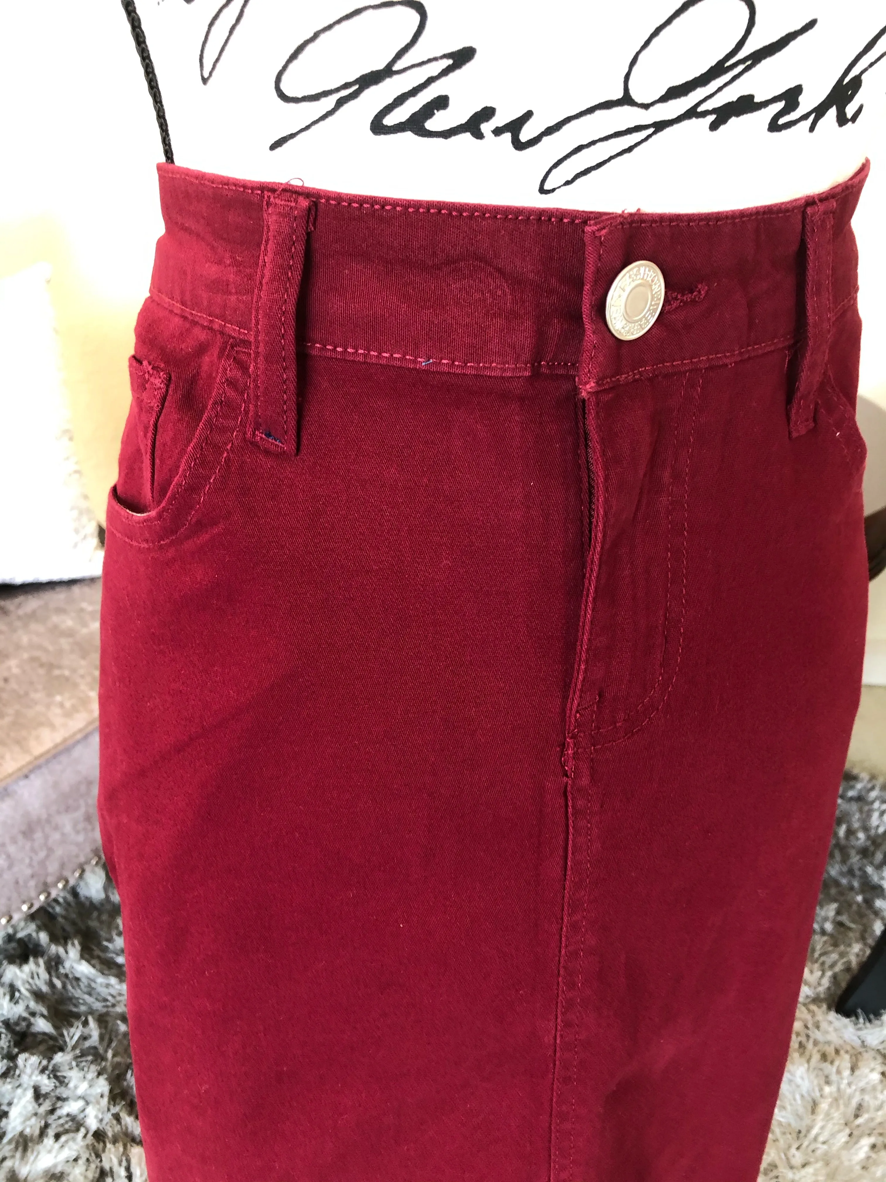 Wine Twill “Denim” Skirt