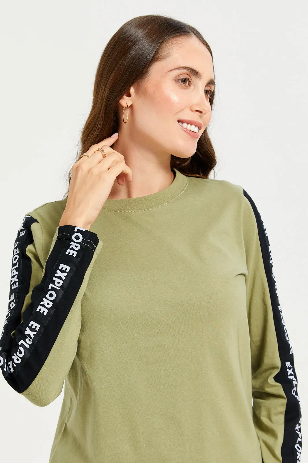 Women Olive Long Sleeves T-shirt