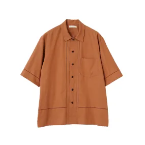 Yoke Embroidery Open Collar Shirt Brick