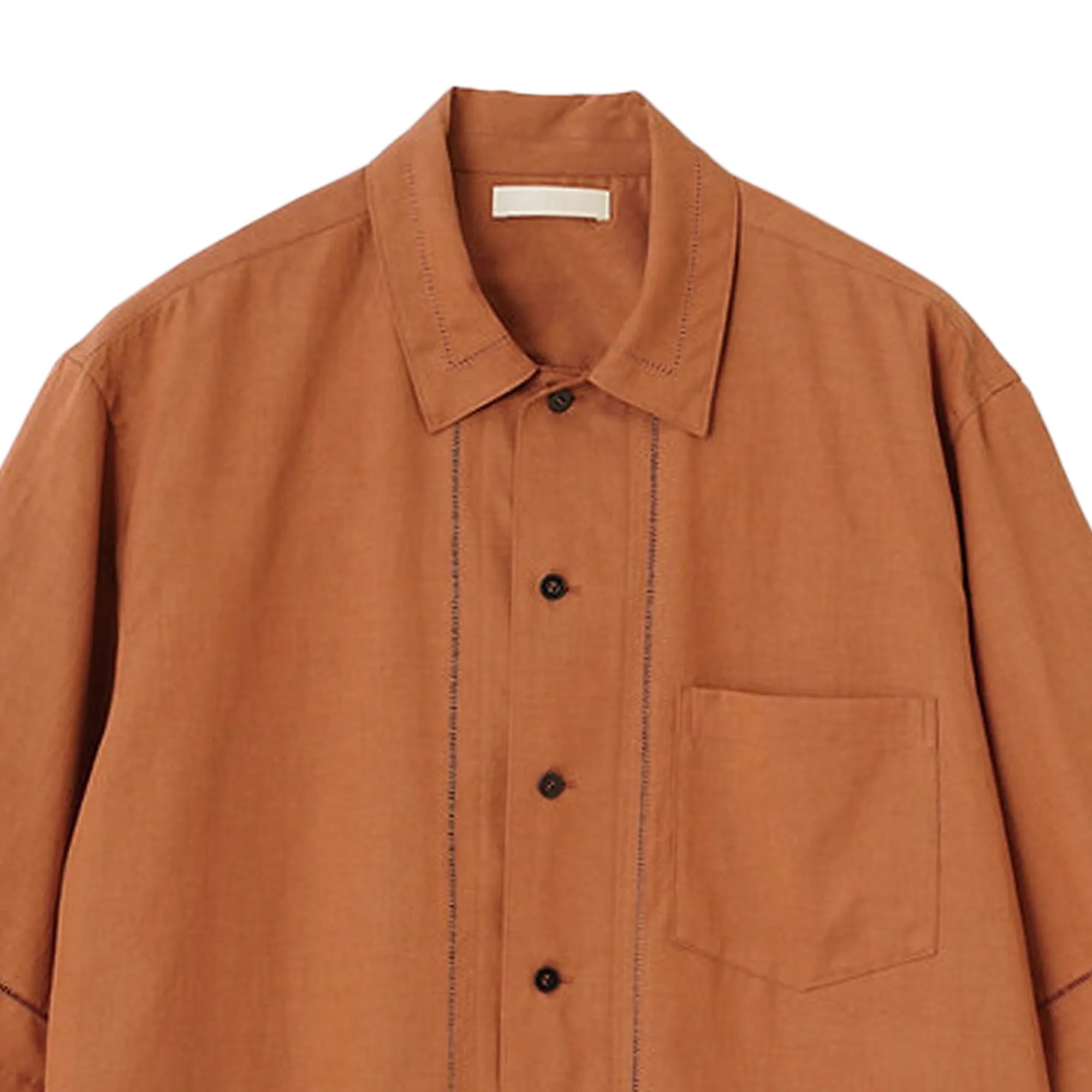 Yoke Embroidery Open Collar Shirt Brick