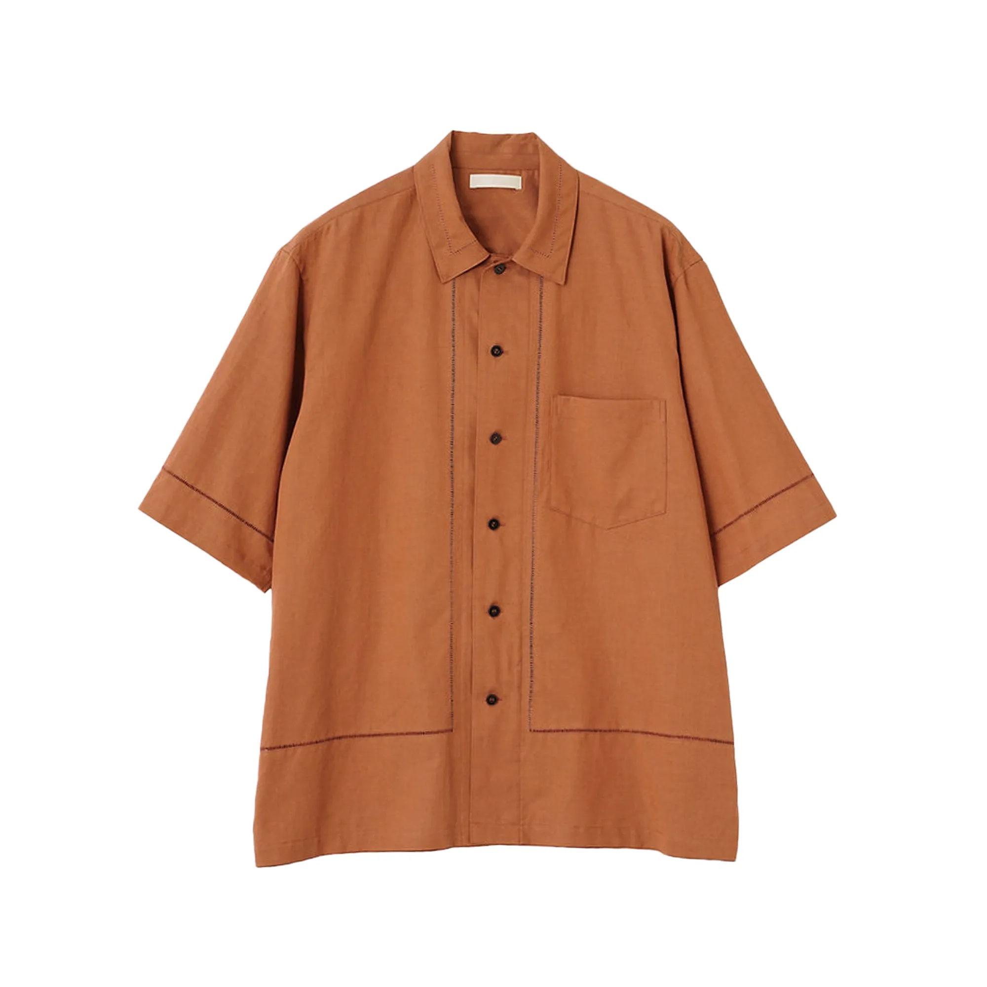 Yoke Embroidery Open Collar Shirt Brick