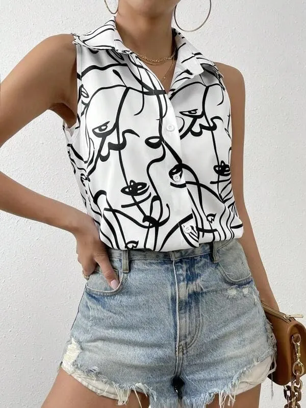 Zeagoo Sleeveless Blouses for Women Summer Casual Button Down Shirts Flower Tank Tops Fashion